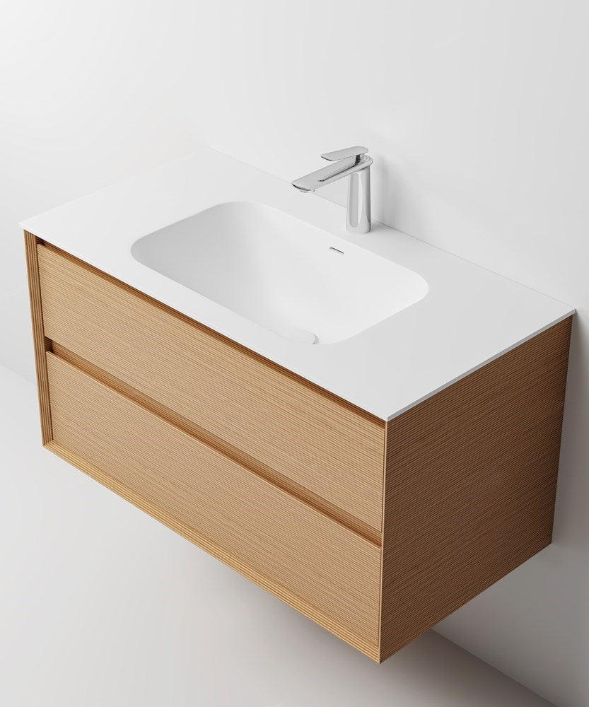 GESS Luxe Collection Wall-Hung Vanity – Fluted Sand Oak Finish