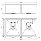 820x457x230mm Brushed Brass Stainless Steel PVD Double Bowl Kitchen Sink
