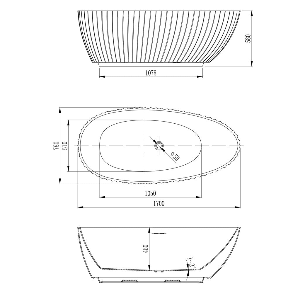 Fluted Design Acrylic Bath Tub 1