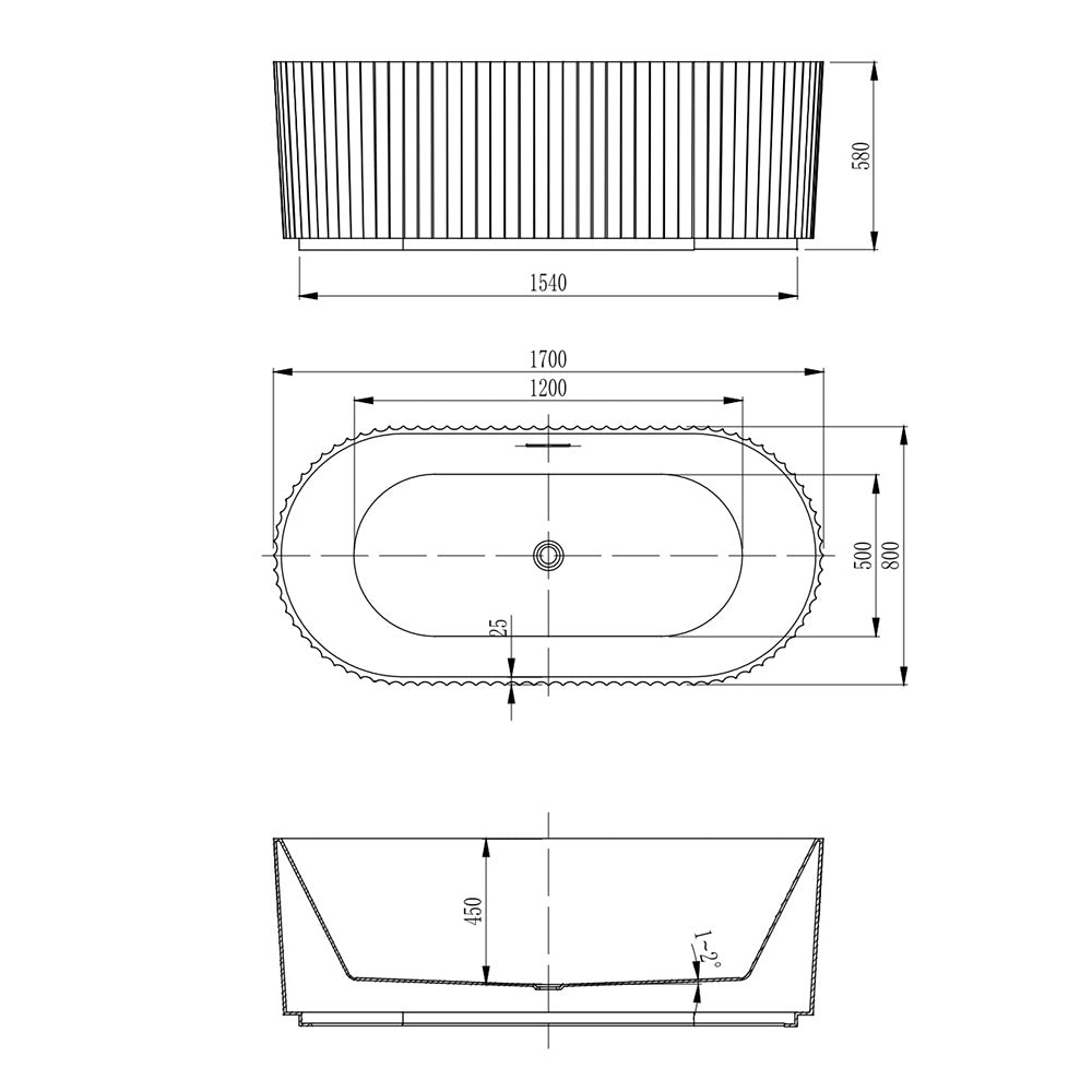 Fluted Design Acrylic Bath Tub 2