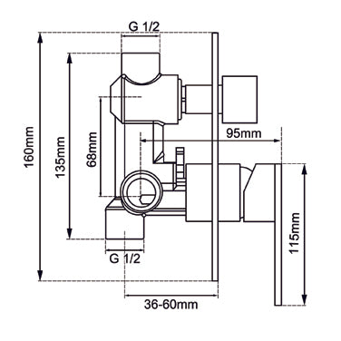 Lucid Pin Round Shower/Bath Mixer With Diverter