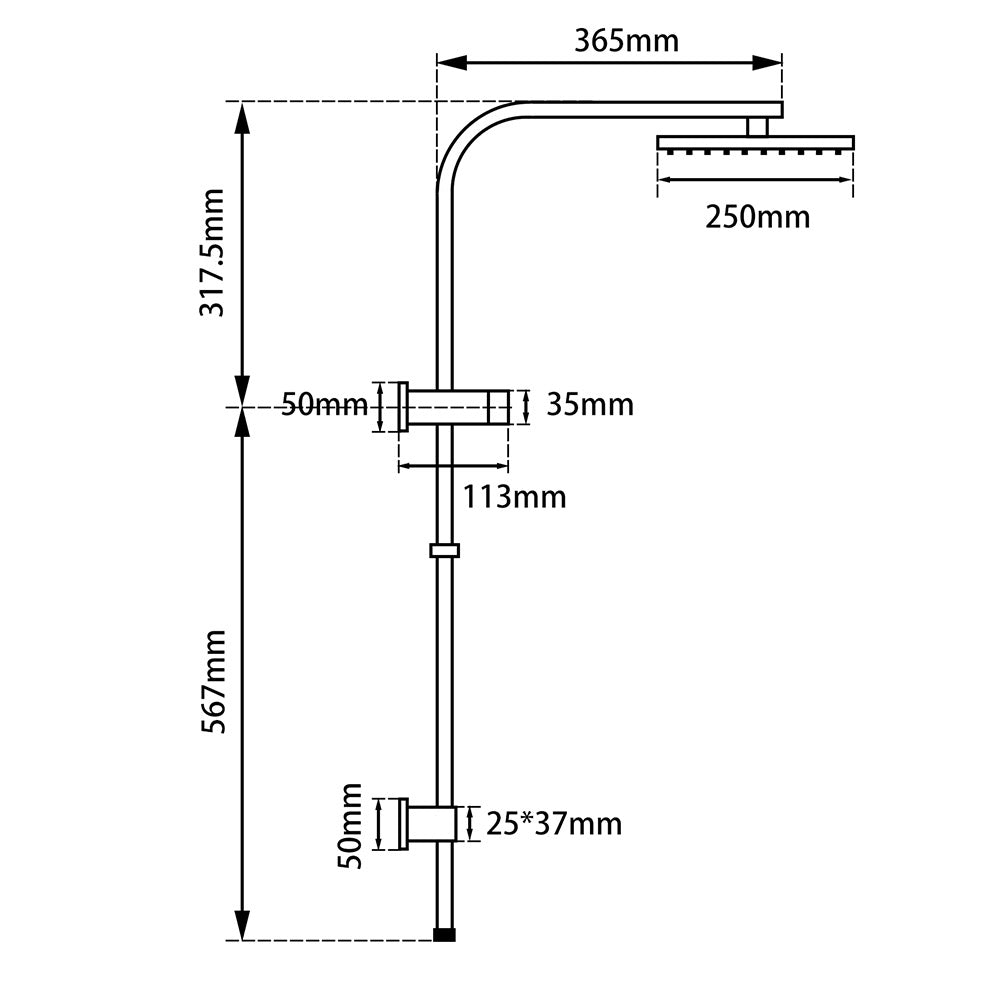 Square Twin Shower Rail