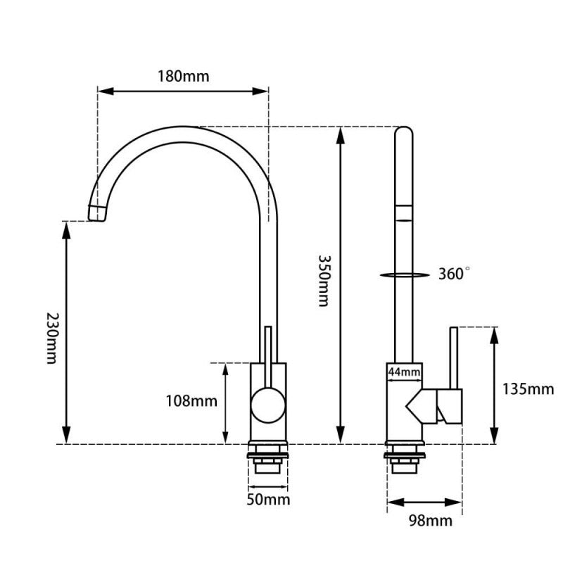Round Kitchen Sink Mixer Tap 360 Degree Swivel