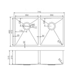 770x450x215mm Round Corner Stainless Steel Gun Metal Grey PVD Coating Double Bowl Kitchen Sink