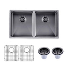 770x450x215mm Round Corner Stainless Steel Gun Metal Grey PVD Coating Double Bowl Kitchen Sink