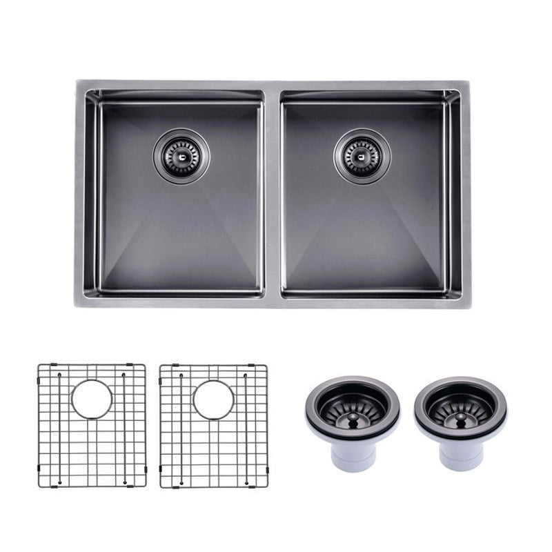 770x450x215mm Round Corner Stainless Steel Gun Metal Grey PVD Coating Double Bowl Kitchen Sink