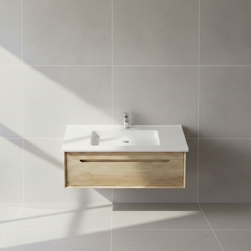 YE Wall-Hung Vanity Cabinet in Sand Oak - Premium Plywood Construction