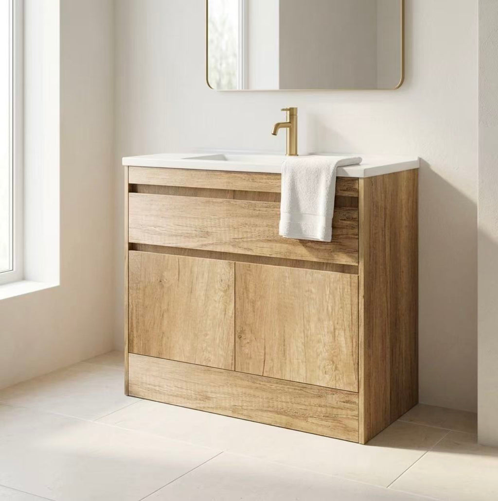 NVSY Free Standing Vanity in Sand Oak - Premium Plywood Construction