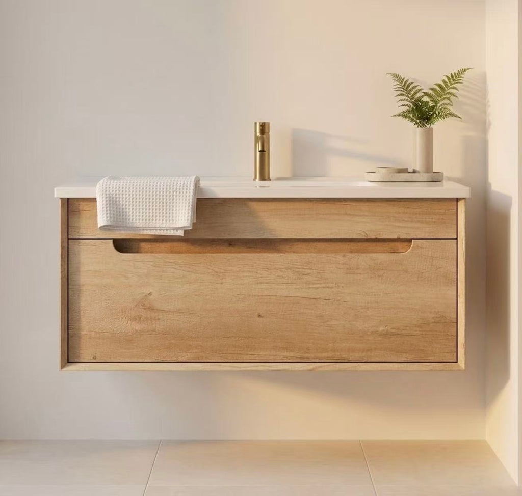 YE Wall-Hung Vanity Cabinet in Sand Oak - Premium Plywood Construction