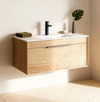 YESS Signature Fluted Wall-Hung Vanity Collection - Antique Pine Oak Finish