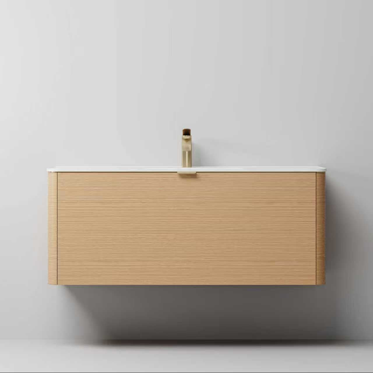 GOSS Luxe Collection Wall-Hung Vanity – Curved Fluted Sand Oak Finish