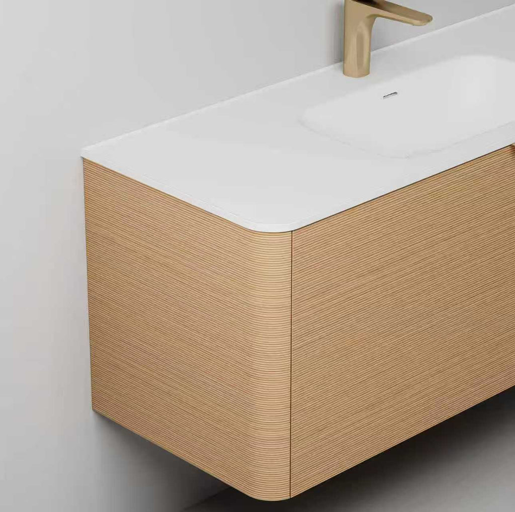 GOSS Luxe Collection Wall-Hung Vanity – Curved Fluted Sand Oak Finish