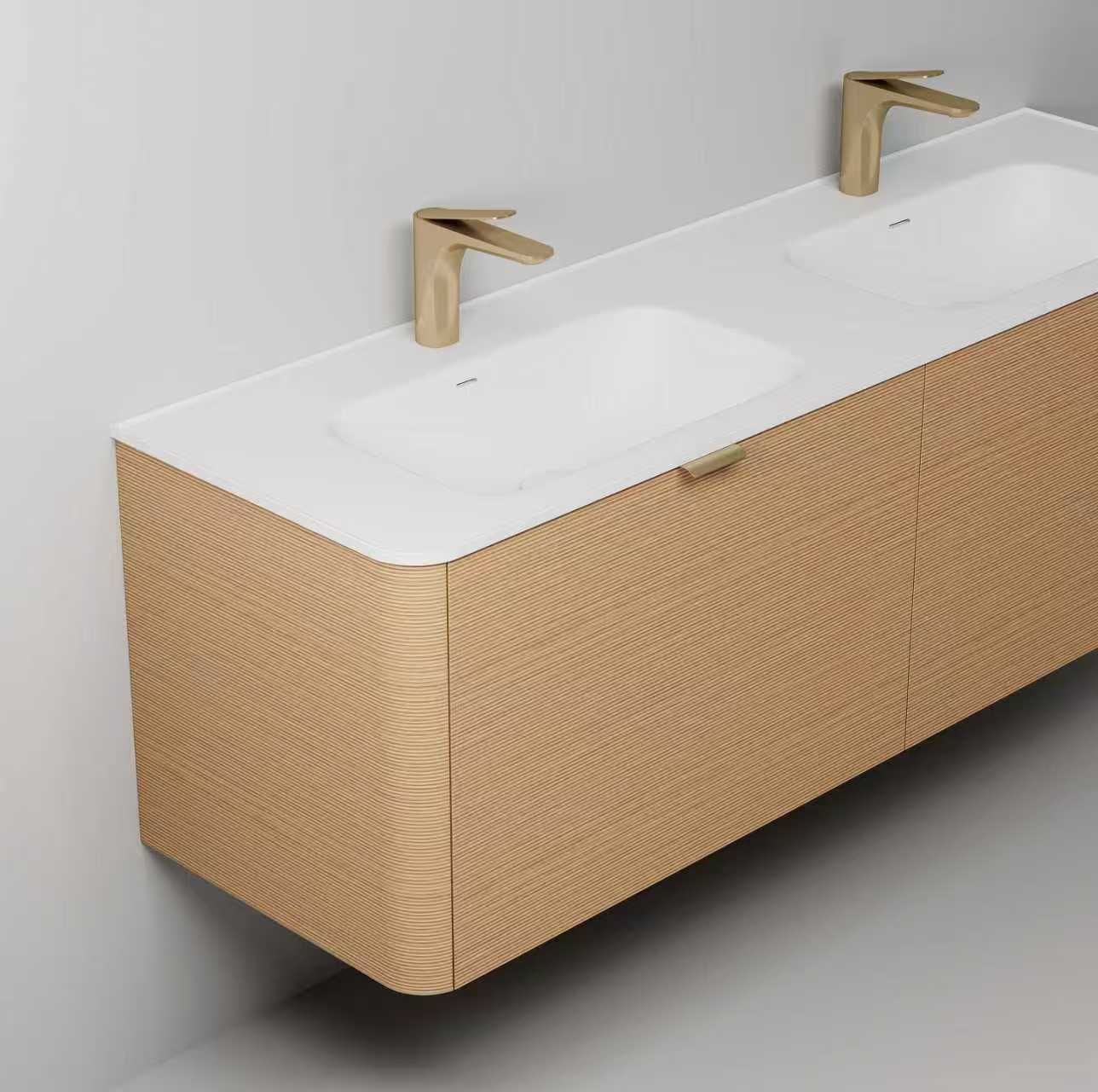 GOSS Luxe Collection Wall-Hung Vanity – Curved Fluted Sand Oak Finish