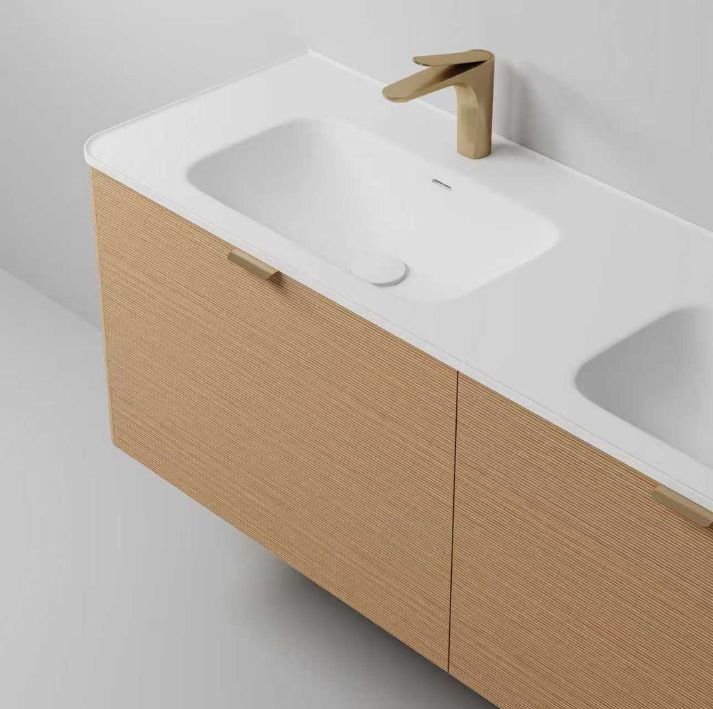 GOSS Luxe Collection Wall-Hung Vanity – Curved Fluted Sand Oak Finish