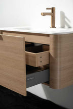 GOSS Luxe Collection Wall-Hung Vanity – Curved Fluted Sand Oak Finish