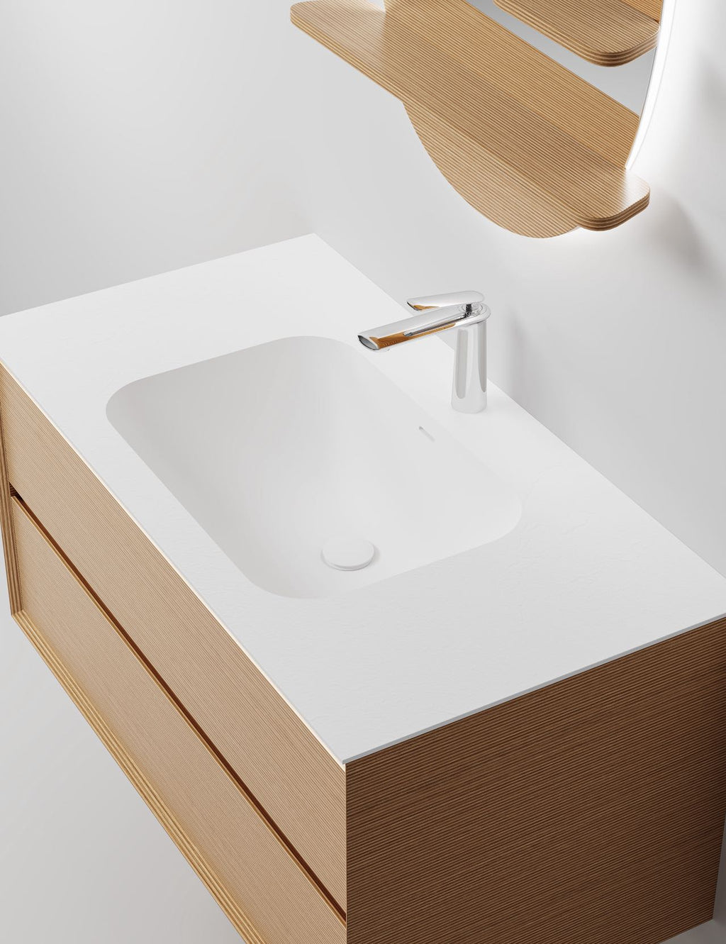 GESS Luxe Collection Wall-Hung Vanity – Fluted Sand Oak Finish