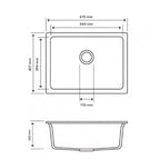 610x457mm Black Carysil Granite Single Bowl Kitchen Sink