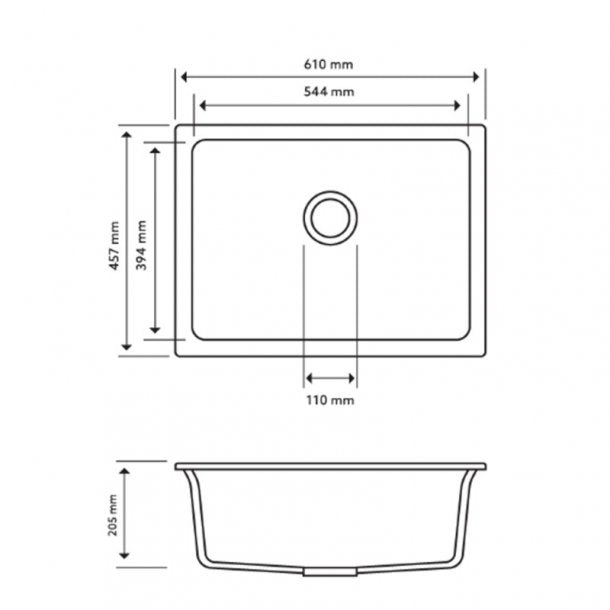 610x457mm Black Carysil Granite Single Bowl Kitchen Sink