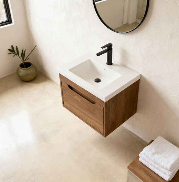 DE Wall-Hung Vanity in Walnut Oak - Premium Plywood Construction
