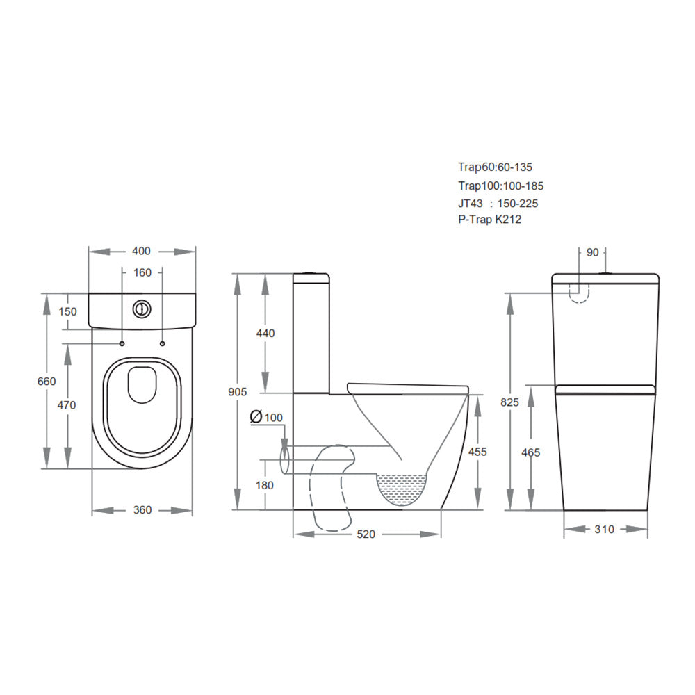 Titan Series Ambulant Toilet Suite, Box Rim Flush Pan