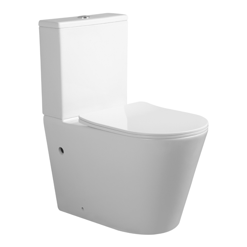 KinSilence Rimless Back-to-Wall Toilet Suite – Whisper Quiet Flush | Gloss White
