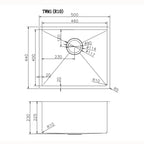 500x440x230mm Chrome Stainless Steel Single Bowl Kitchen Sink