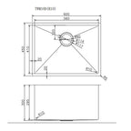 600x450x300mm Stainless Steel Copper Single Bowl Kitchen Sink