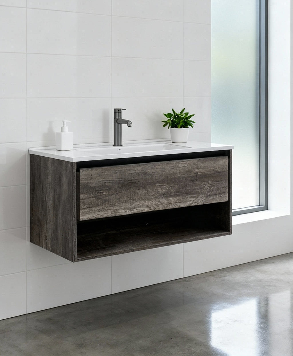 Vino Wall-Hung Vanity Cabinet in Smoke Oak - Premium Plywood Construction